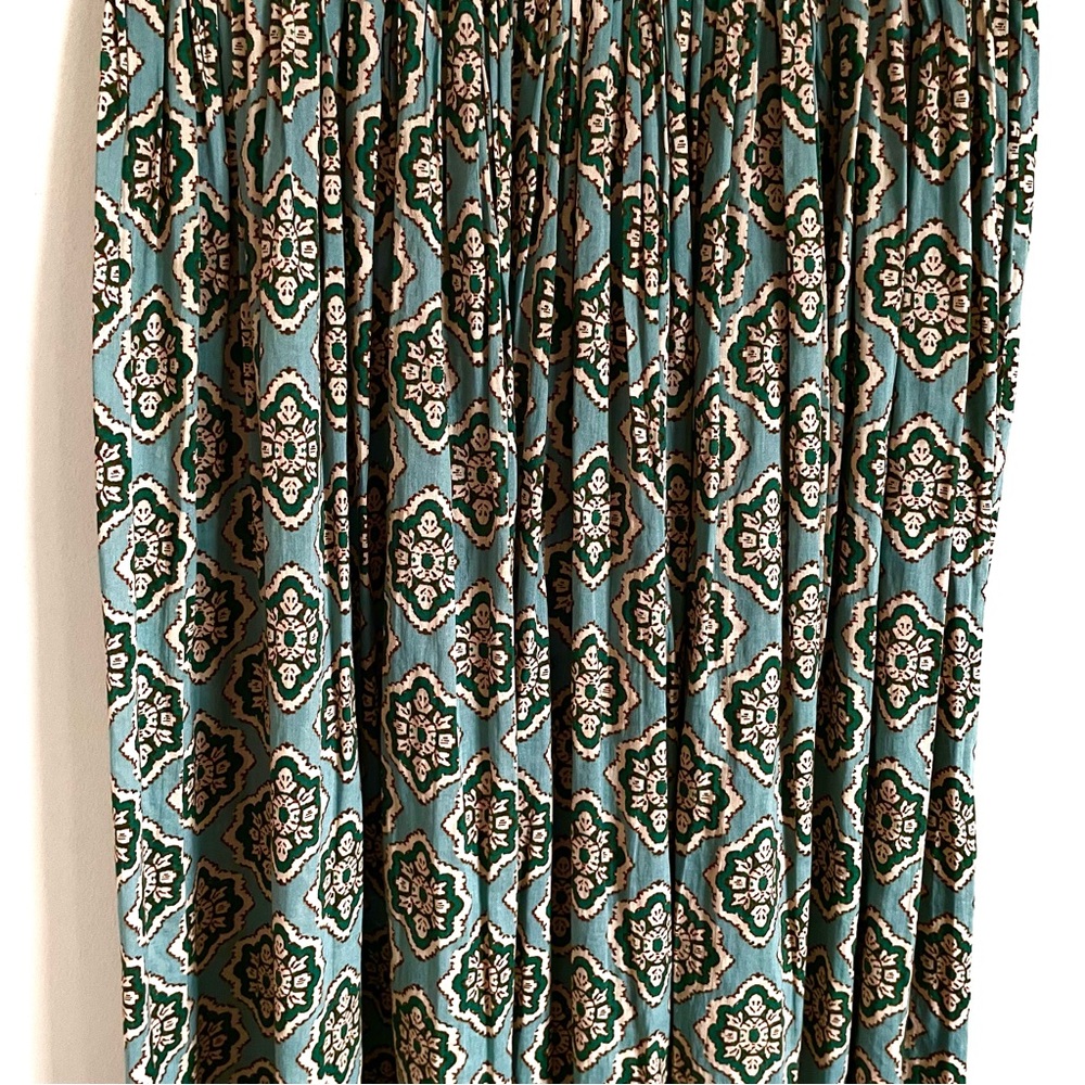 Zara Boho Drawstring Smock Waist Medallion Printed Maxi Skirt In Green S NWT - Picture 13 of 15